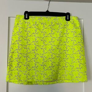 Neon Yellow Floral Embroidered J Crew Mini Skirt